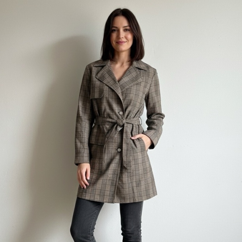 Anthropologie Pilcro Sz SP Plaid Belted Academia Trench Coat